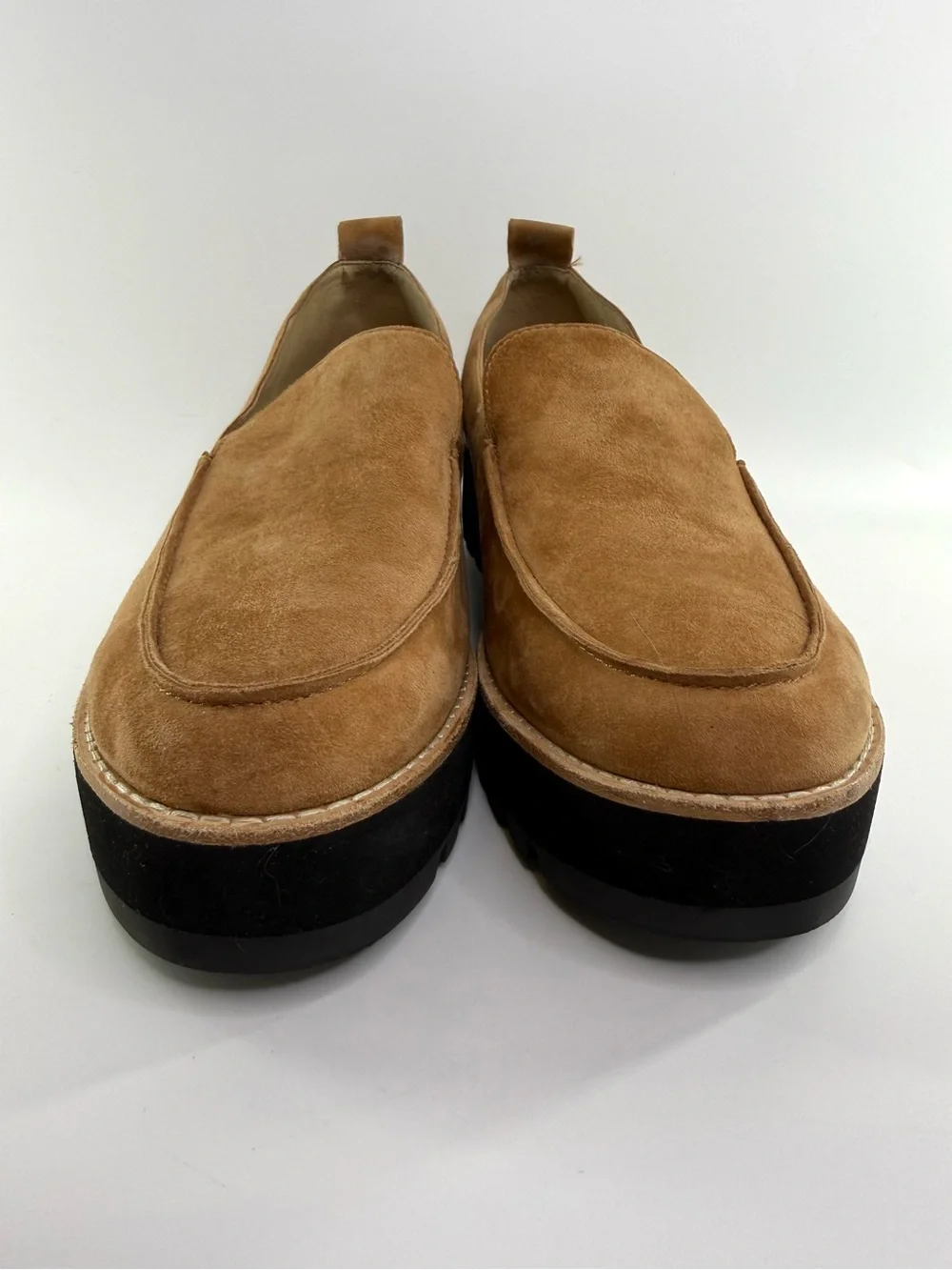 Eileen Fisher Ells Suede Platform Loafers Tan Cognac Size 8